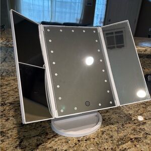 Tri-Fold LED Vanity Mirror - White
